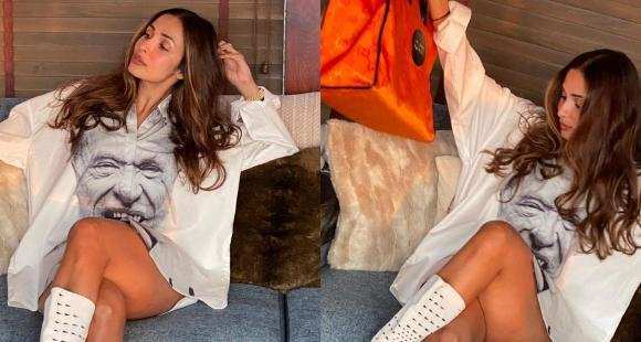 Malaika Arora Stuns in a Shirt Dress and White Boots