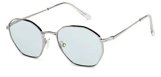 John Jacobs | Silver - Green | Full Rim Hexagonal Stylish & Premium Sunglasses
