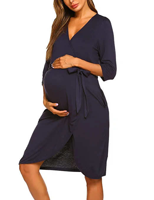 Ekouaer Maternity Nursing Robe,Delivery Nightgowns Hospital Breastfeeding Gown