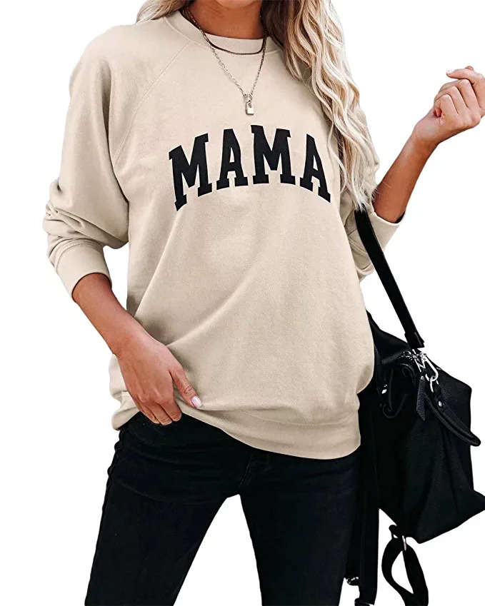 Dressmine Women's Long Sleeve Crewneck Sweatshirt Mama Letter Print Graphic Shirts Pullover Tops