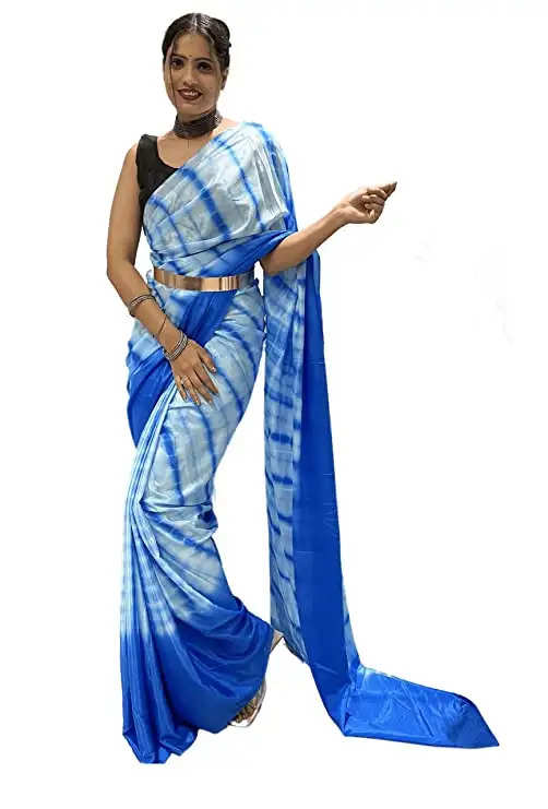 Sidhidata Women's Chinon Ready To Wear 1 Minute Draped Saree With Unstitched Blouse Piece