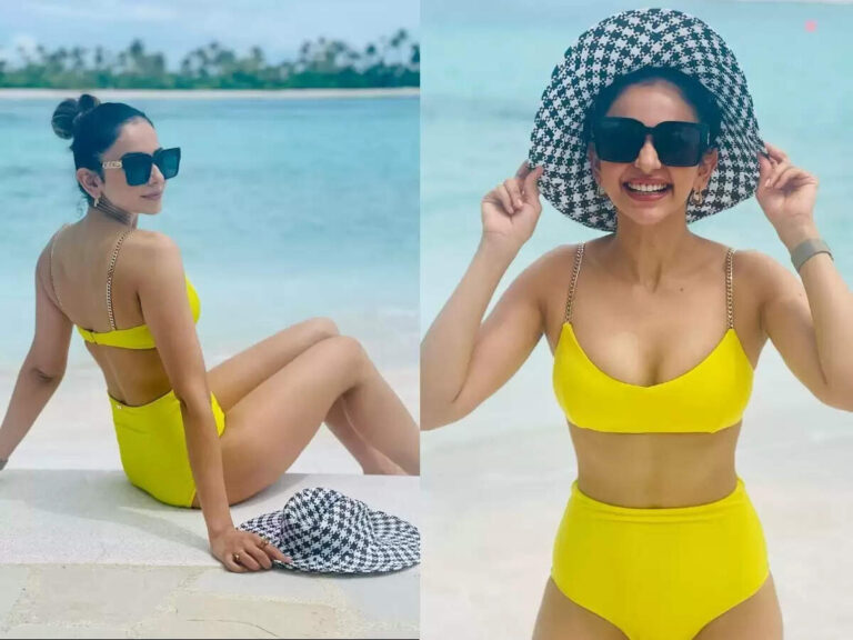See Pictures Of Rakul Preet Singh Sizzling In A Yellow Bikini In The Maldives